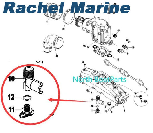 MerCruiser Exhaust Manifold 90° Fitting Drain Plug Elbow for 22-862210A01