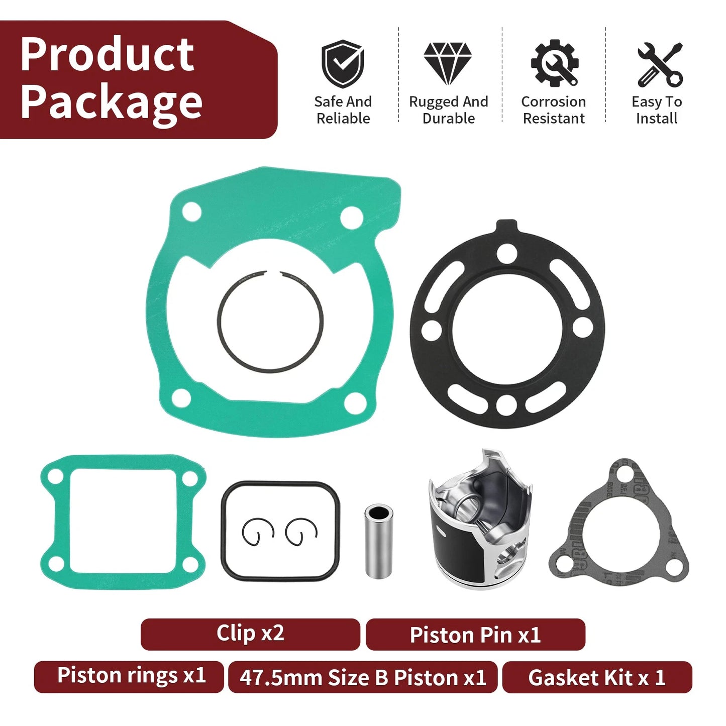 Top End Rebuild Piston Gasket Ring Kit 47.5mm for Honda CR85R/CR85RB 2003-2007