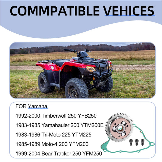 One Way Bearing Starter Clutch Gear w/ Gasket for Yamaha Tri-Moto 225 (1983-1986)