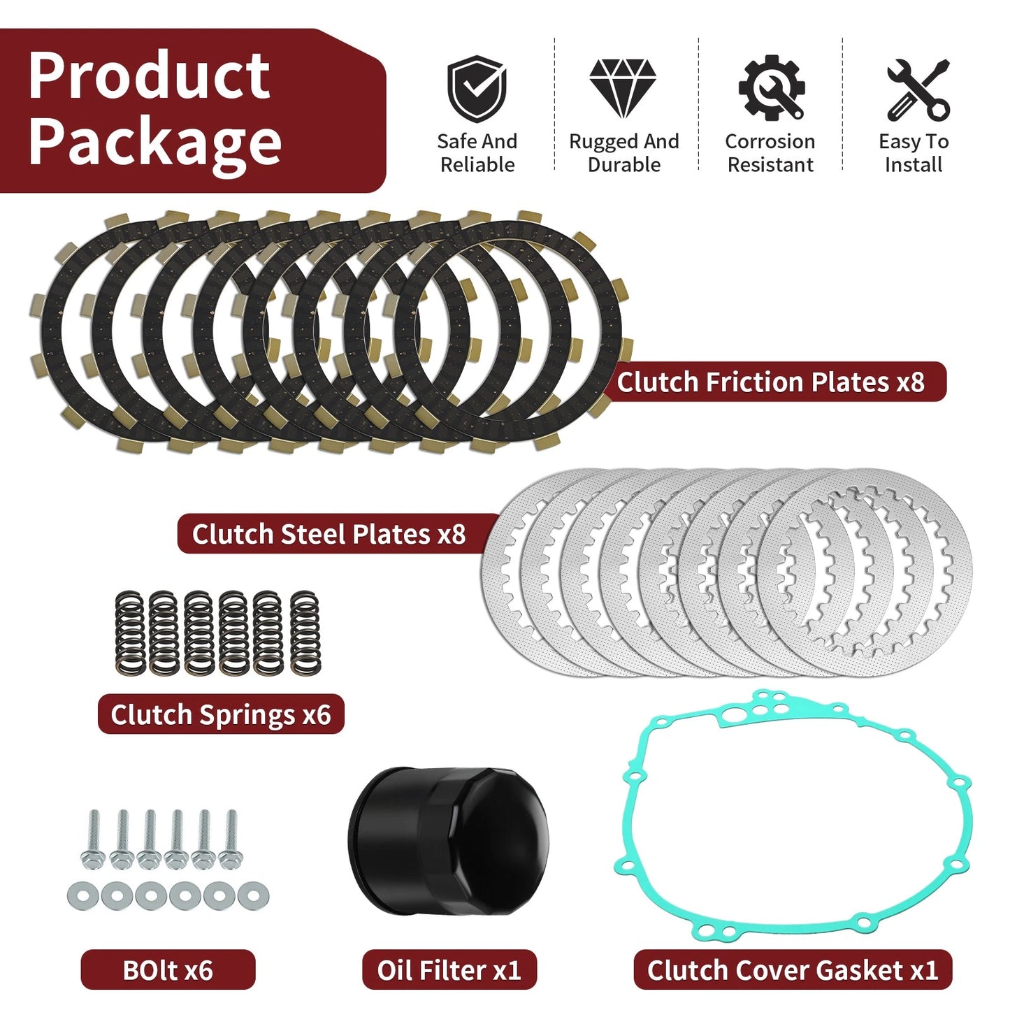 Clutch Friction Steel Plates Spring w/ Gasket for Yamaha YZF-R6 2003-2005