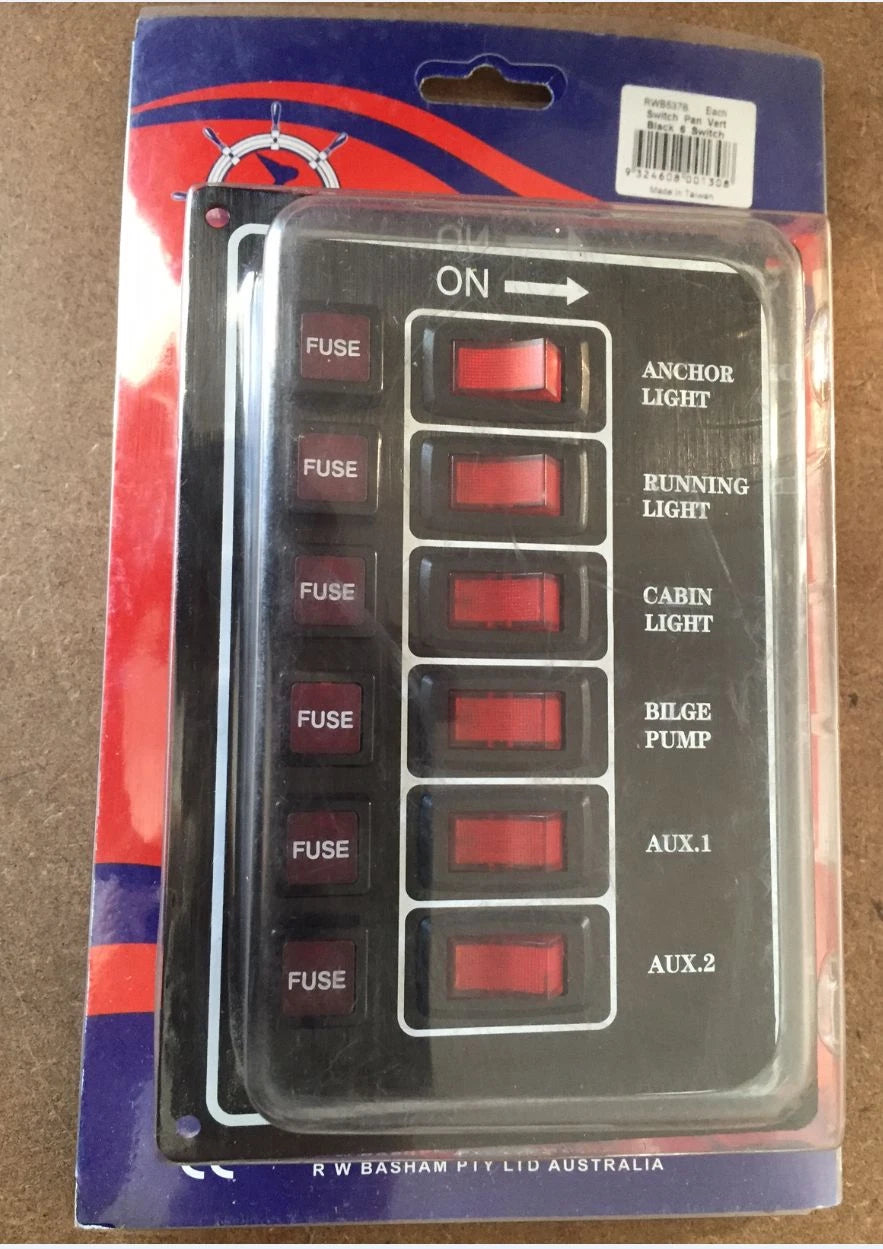 12V Alloy Illuminating 6 Gang Switch Panel with Fuses for Marine Applications