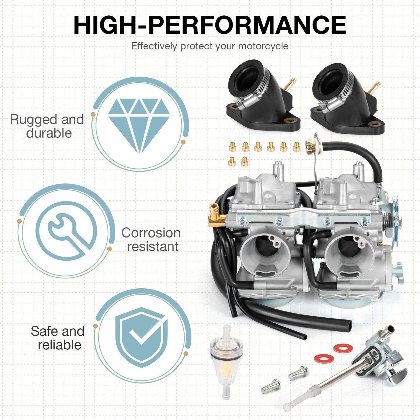 Carburetor Fuel Petcock Intake Manifold for Yamaha V-Star 650 XVS650 98-14