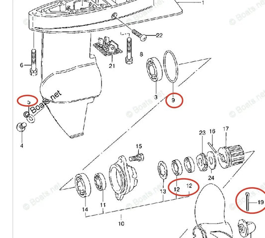 Lower Unit Gearcase Seal Kit for Suzuki 2-Stroke/4-Stroke 4-5HP