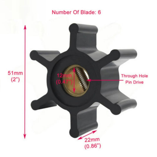 Impeller for Yanmar 2GM20/3GM30/3YM20 (HP range) w/Oring