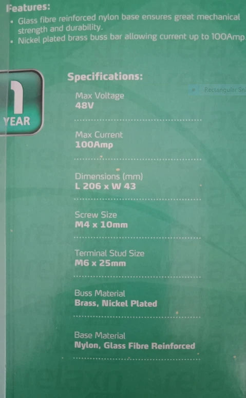 Heavy Duty 6-Way Buss Bar Electrical Terminal 12-48V, 100A
