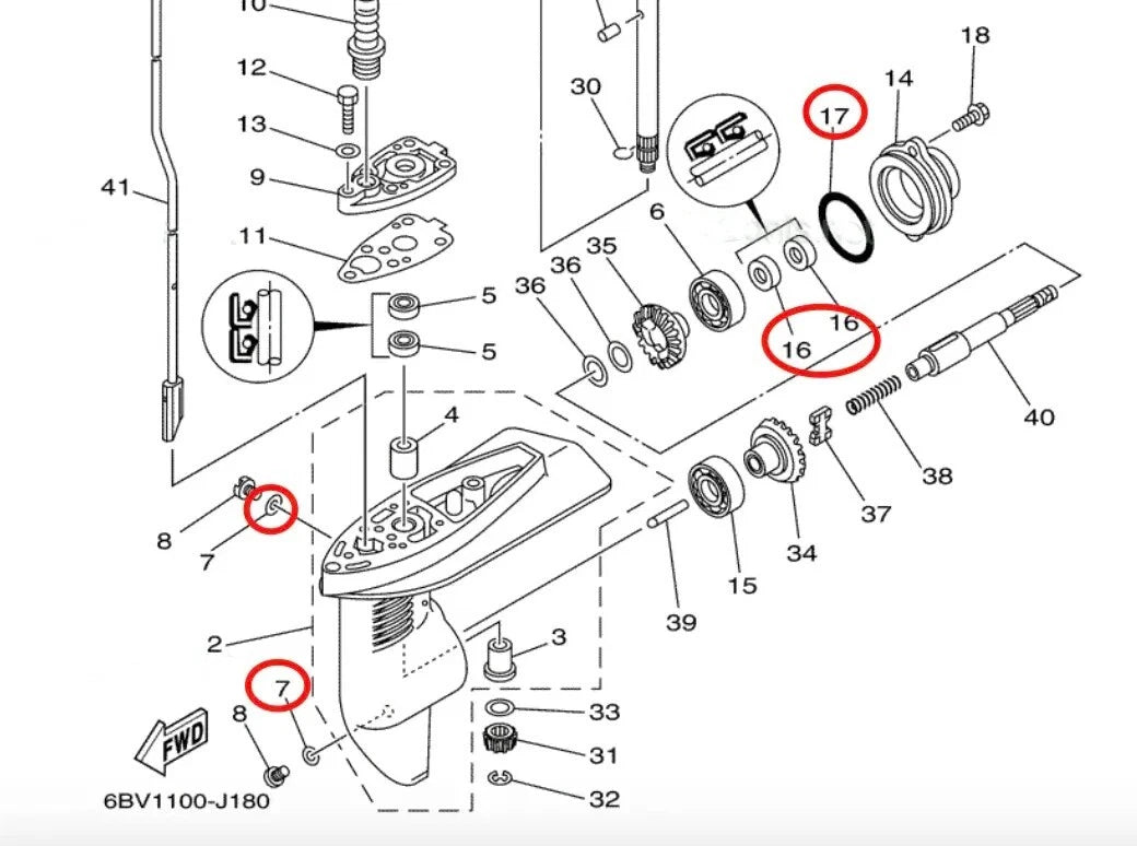 Lower Unit Gearcase Seal Kit for Yamaha 2/4-Stroke