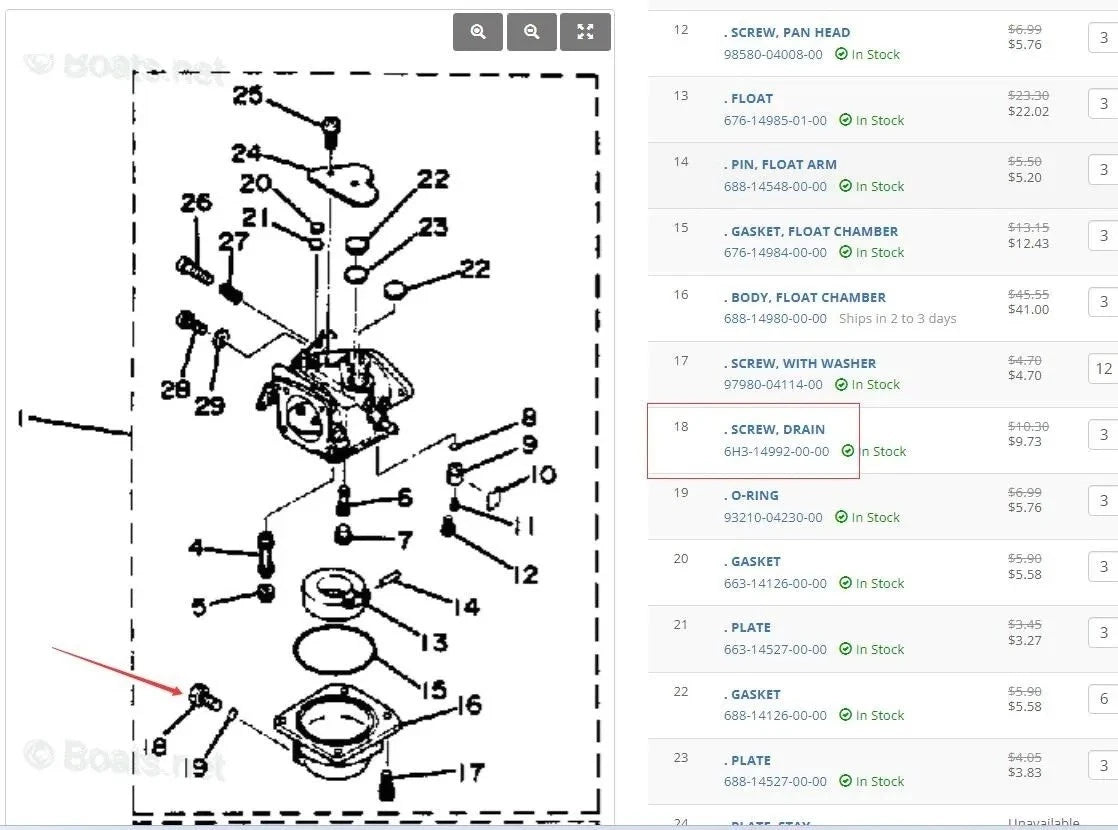 Screw Drain for Yamaha Outboard 2T 40-90HP (6H3/CV40)