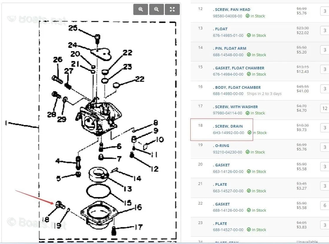 Screw Drain for Yamaha 2-Stroke 40-90HP CV40 Outboard Engine