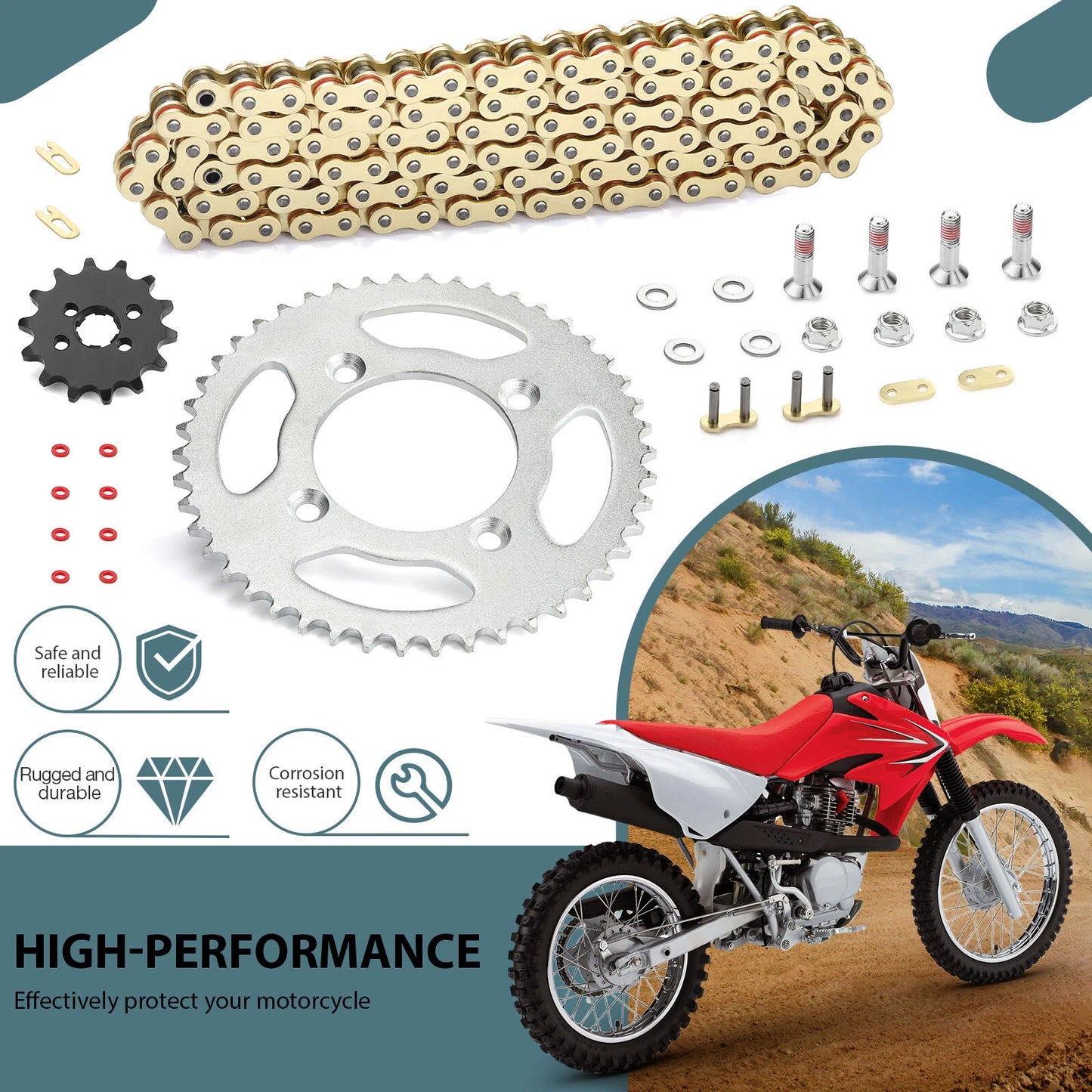 Drive Chain X-Ring & Sprockets Bolt Kit for Honda XR80R/CRF80F 110 Link