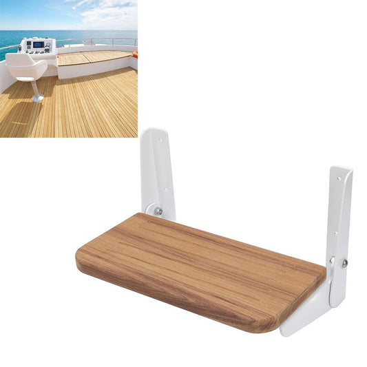 Teak Wood Folding Step Board Footrest for Boat Helm with Aluminum Support