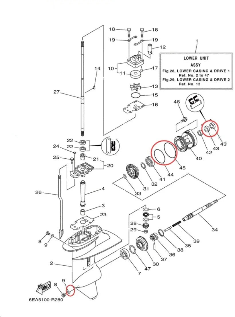 Lower Gearcase Oil Seal Kit for Yamaha 8-9.9HP Engines