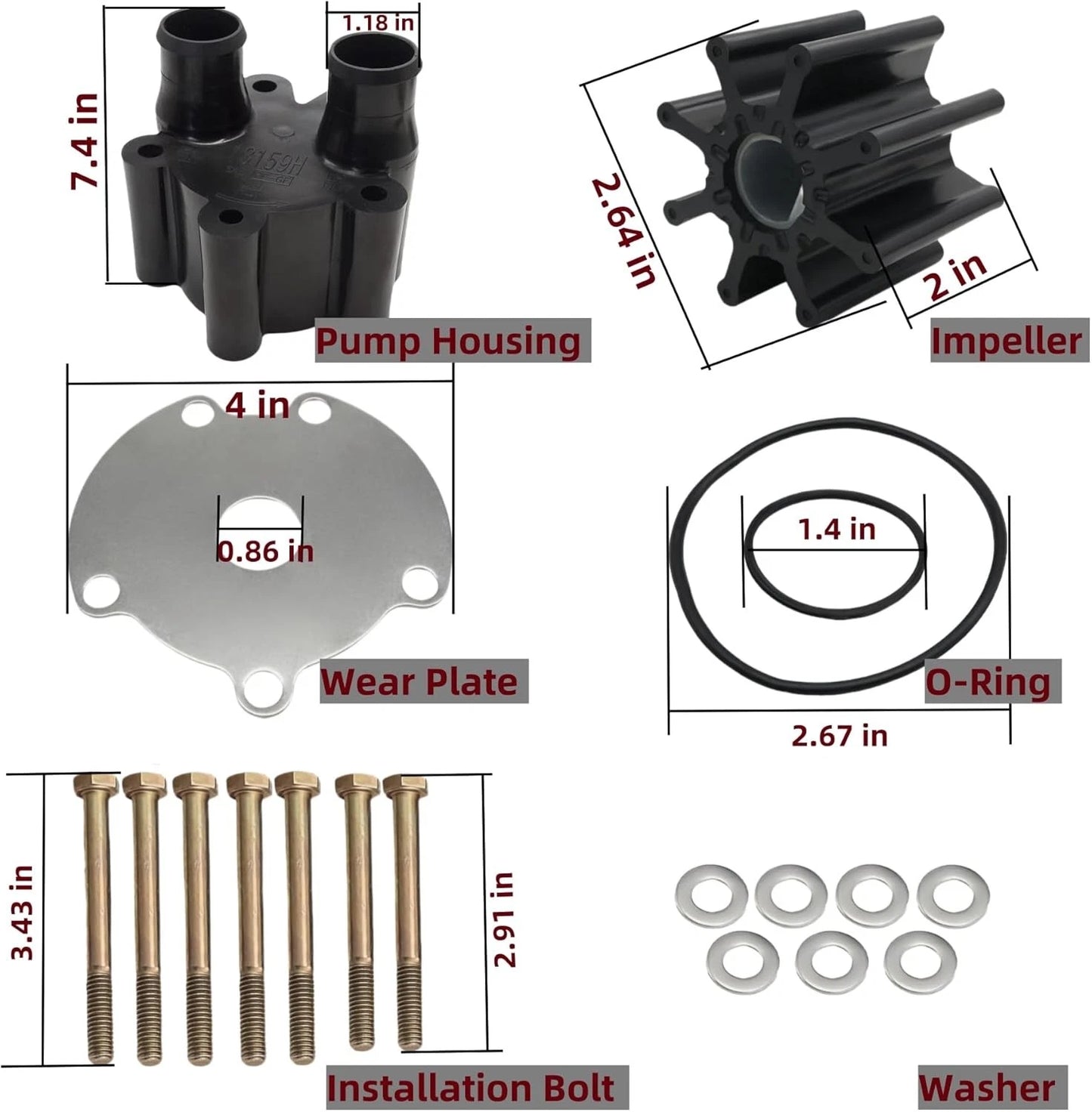 Raw Water Pump Impeller Kit for Mercury Mercruiser Bravo 46-807151A14