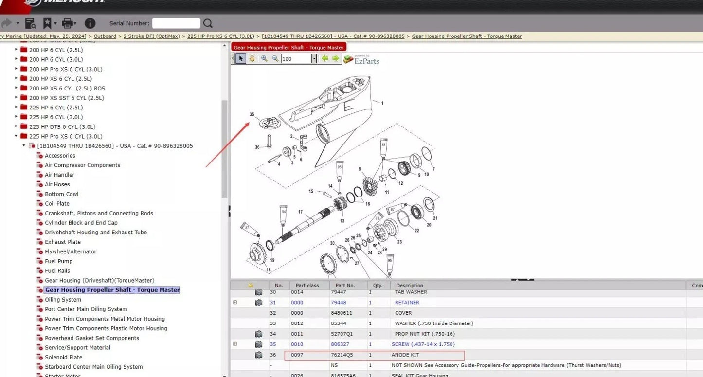 Zinc Anode for Mercury 175HP 200 225HP 2T 225 Pro Outboard
