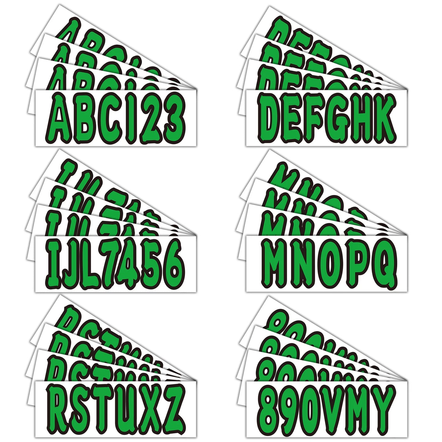 Personalized Boat Registration Decals A-Z & 0-9 Green 4 Set