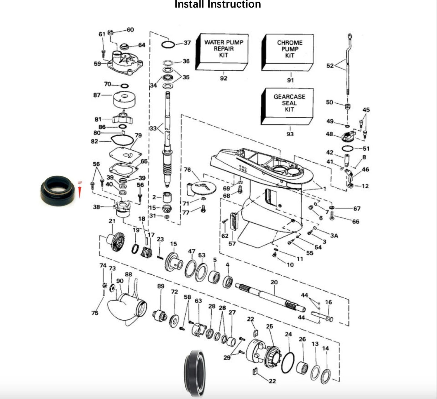Lower Unit Gearcase Seal Kit for Johnson Evinrude 25-50HP (433550)