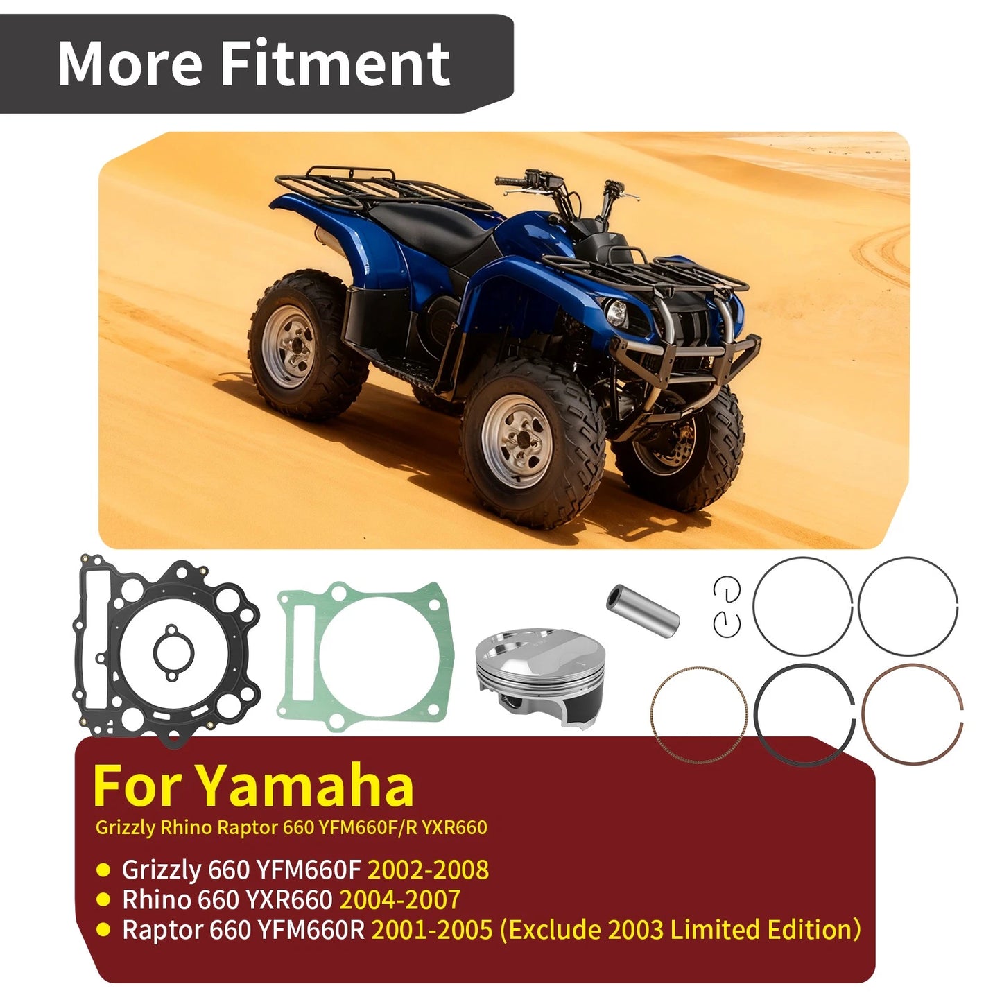 100mm Forged Piston Gasket Top End Kit for Yamaha Rhino 660 (2004-2007)