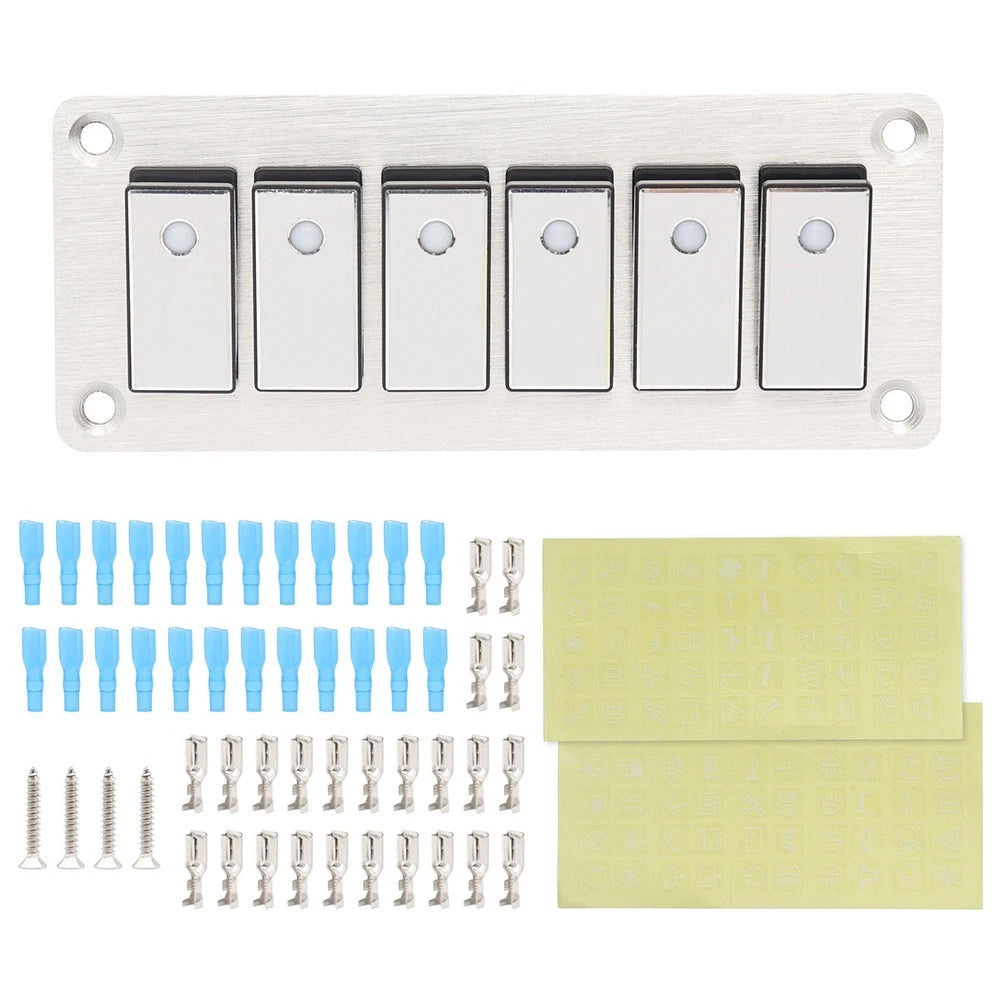 Automotive Multiroad Switch Panel Boatshaped Brushed Aluminum Blue Backlight