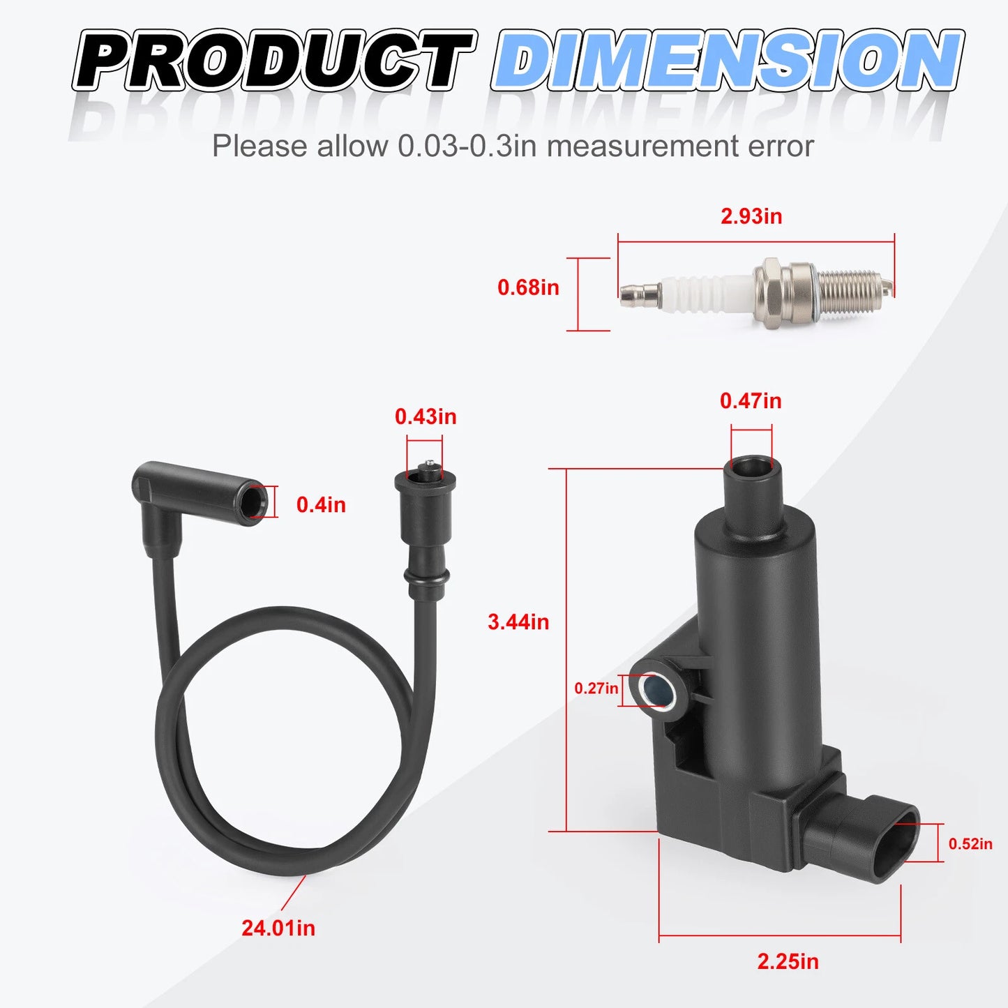 Ignition Coil & Spark Plug + Wire Cap for MTD Cub Cadet Challenger 500 UTV