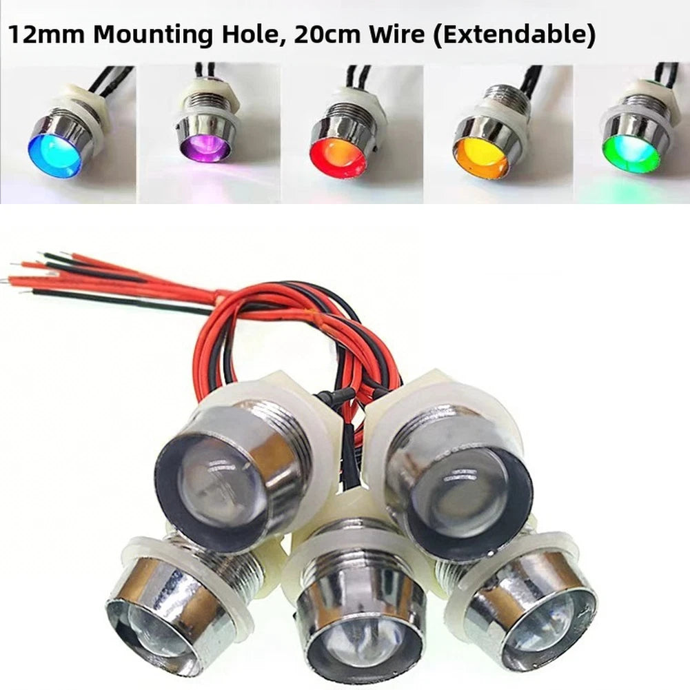 12V LED Indicator Light 10mm Metal Panel Mount for Truck/Boat