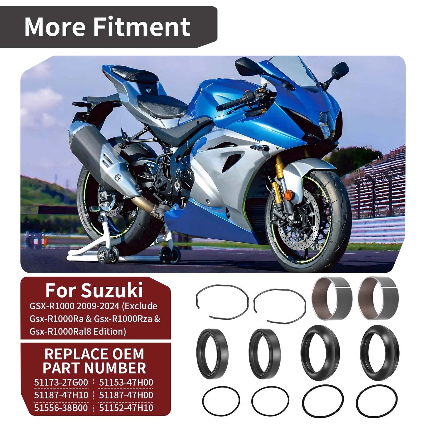 Fork Bushing Dust & Oil Seals Kit for Suzuki GSXR1000 GSX-R 1000 (2009-2024)