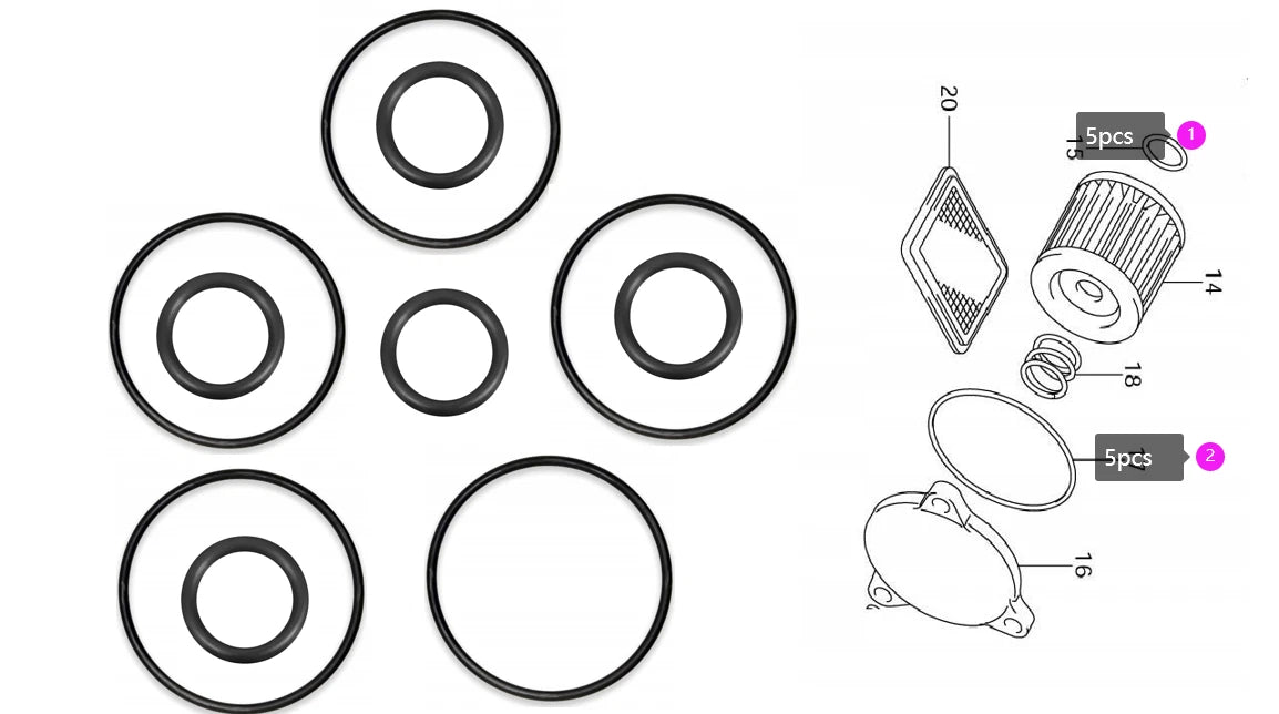 5pcs Oil Filter O-Ring Seal Kit for Suzuki DF 8/9.9/15/20