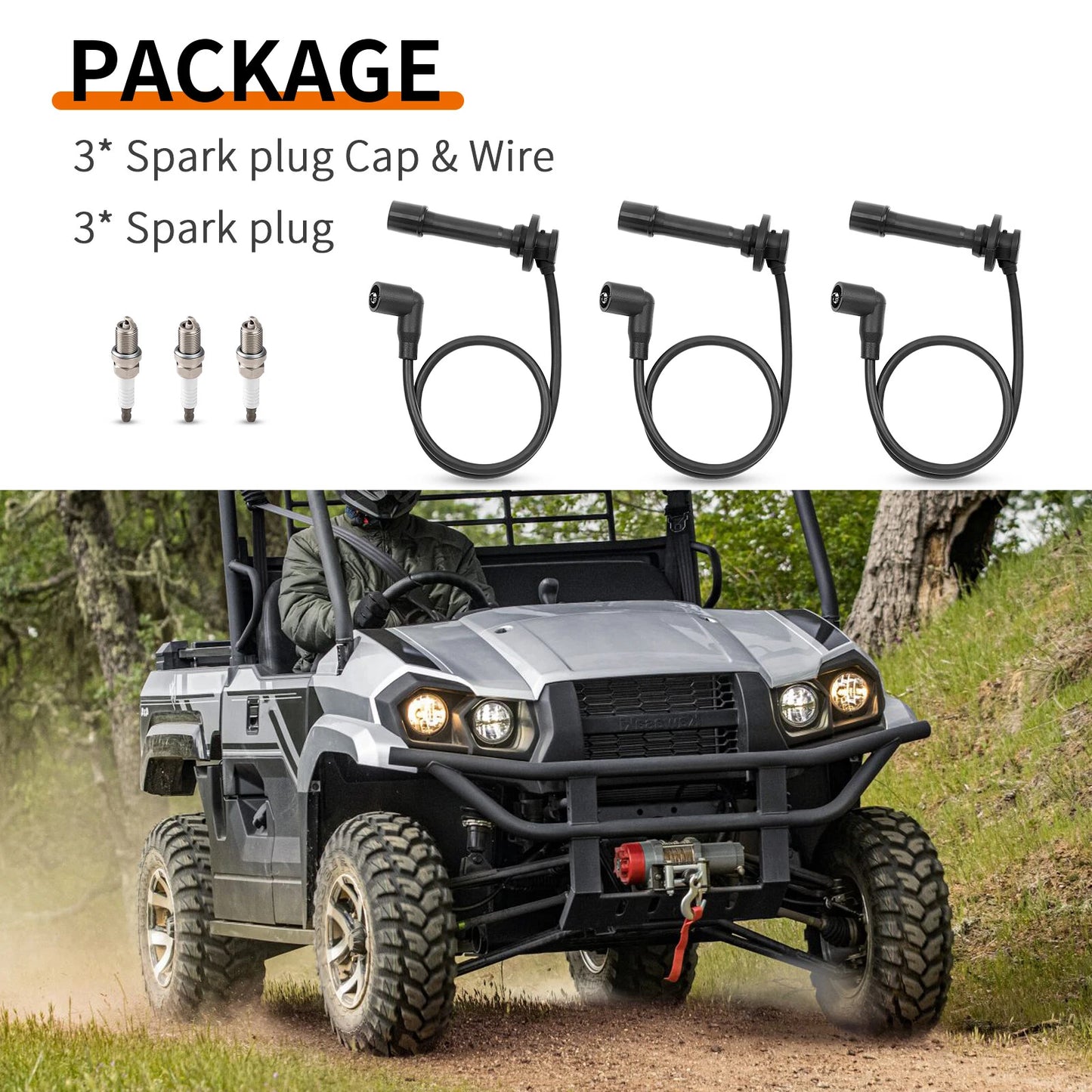 Spark Plug Cap Wire Kit for Kawasaki Mule PROFX/PROFXR/PROFXT KAF820