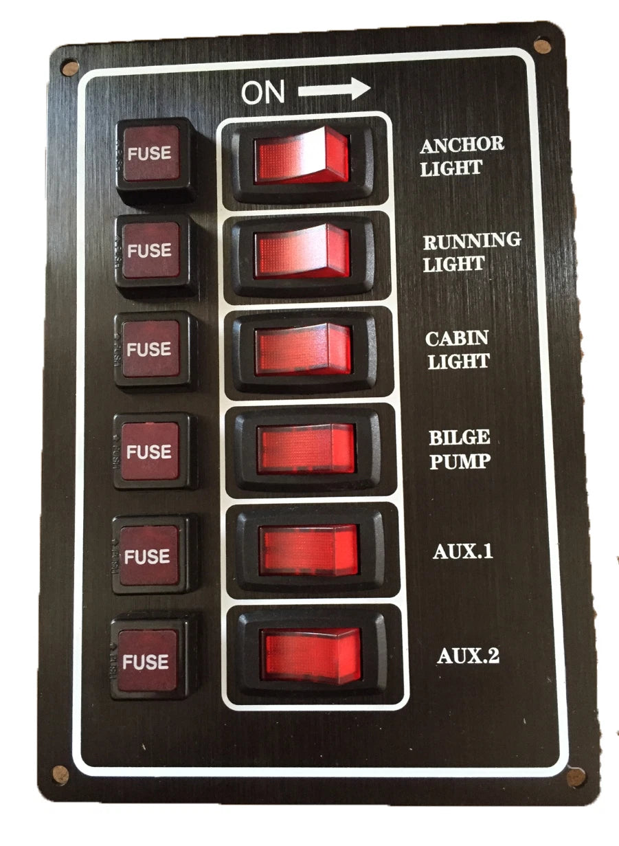 12V Alloy Illuminating 6 Gang Switch Panel with Fuses for Marine Applications