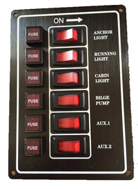 12V Alloy Illuminating 6 Gang Switch Panel with Fuses for Marine Applications