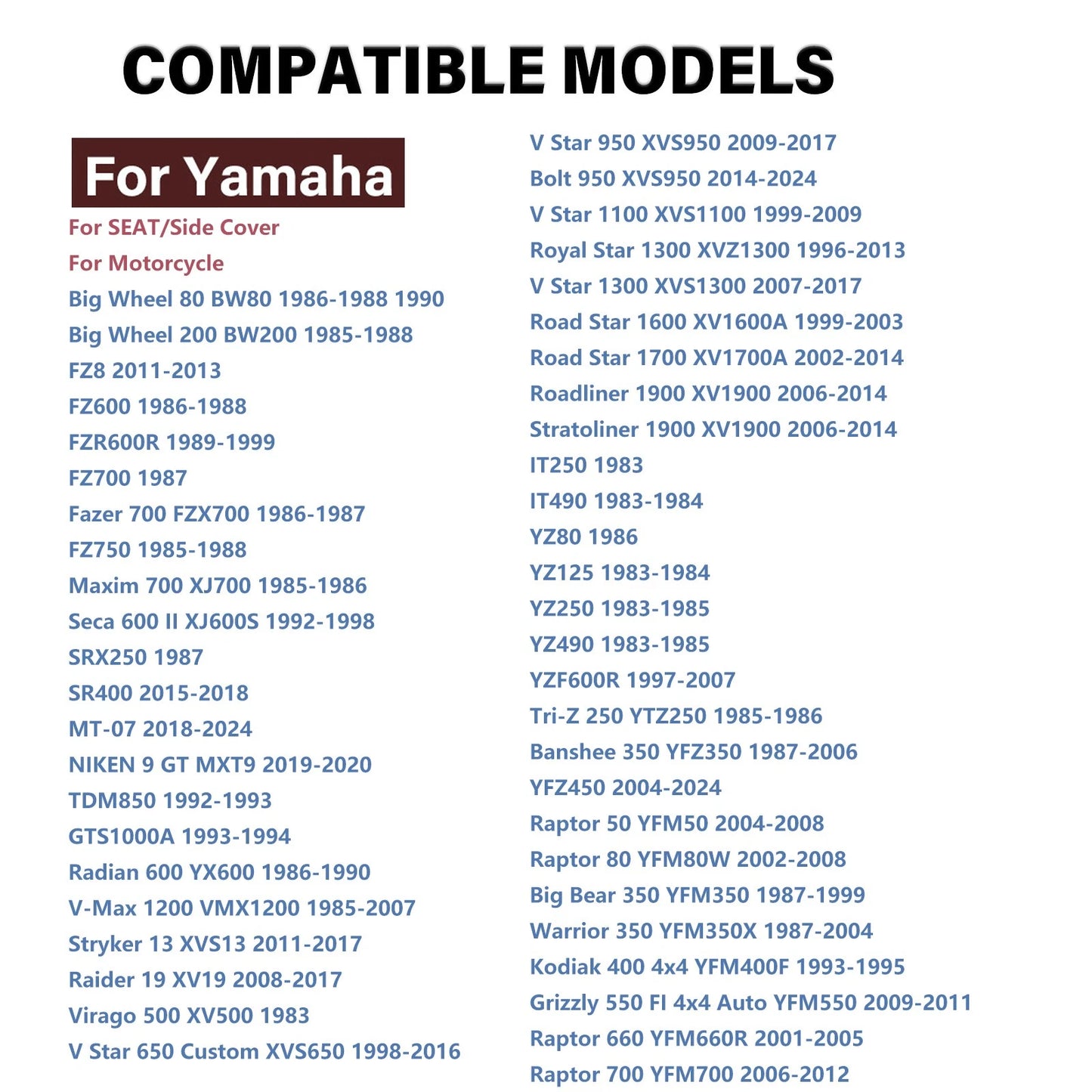 Rubber Pad Seat for Yamaha Bolt XVS950/Fazer 700 (2014-2024/1986-1987)