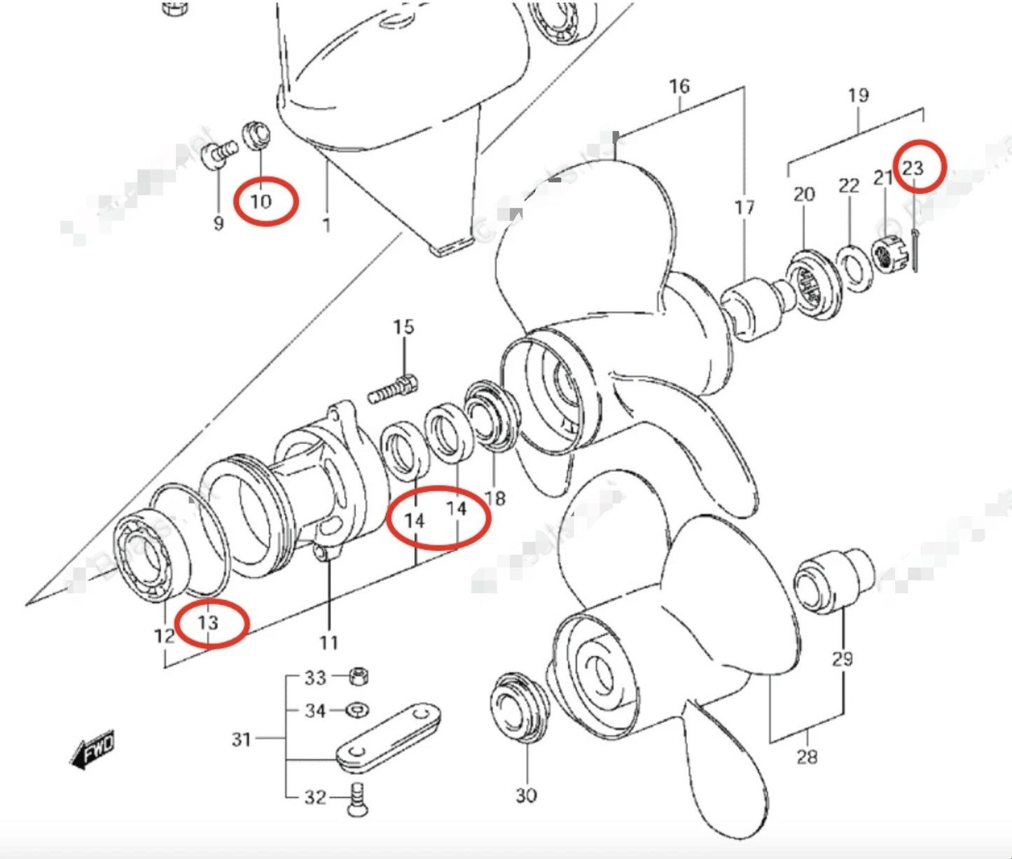Lower Unit Oil Seal Kit for Suzuki 4-Stroke DF8 DF9.9 DF15