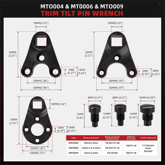 Outboard Trim & Tilt Pin Wrench Tool Set for OMC/BRP/Mercury Models