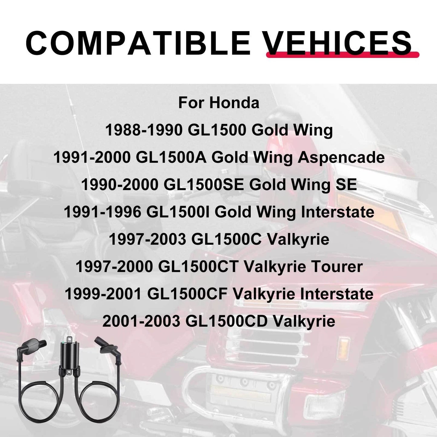 Ignition Coil & Spark Plug Cap for Honda GL1500 Gold Wing/Valkyrie (1988-2003)