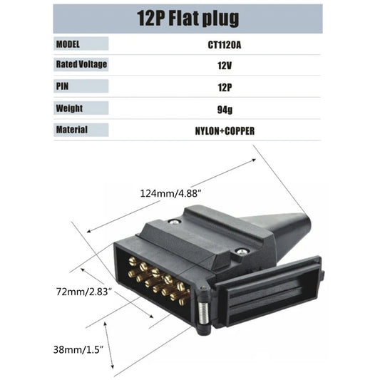 12 Pin Flat Trailer Socket Plug Set for Boats/Camper