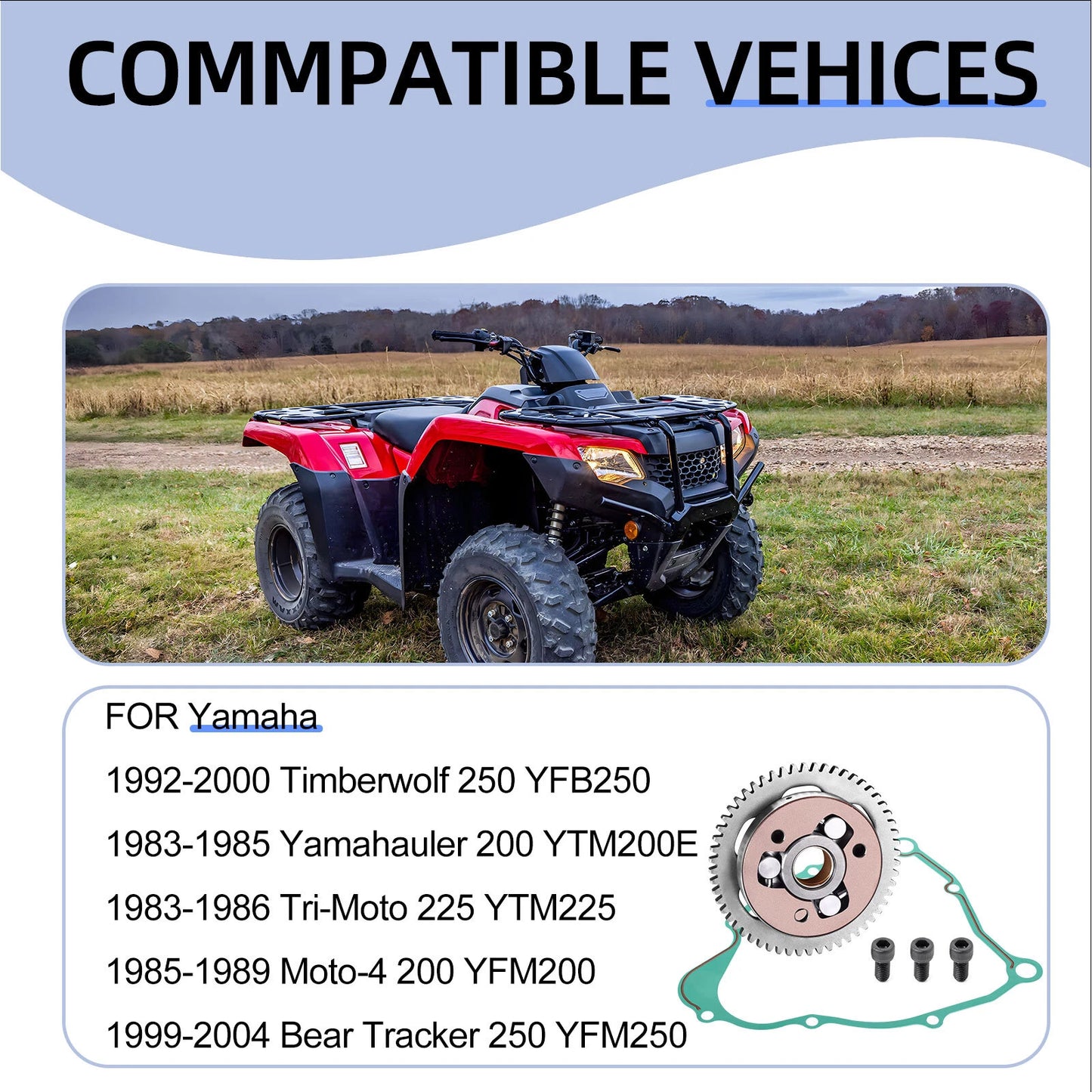 One Way Bearing Starter Clutch Gear w/ Gasket for Yamaha Tri-Moto 225 (1983-1986)