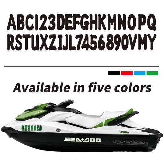 Personalized Boat Registration Decals A-Z & 0-9 Black 4 Set