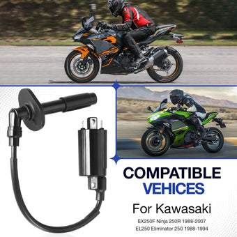 compare product Ignition Coil & Spark Plug Cap for Kawasaki Ninja 250R EX250 (1988-2007)