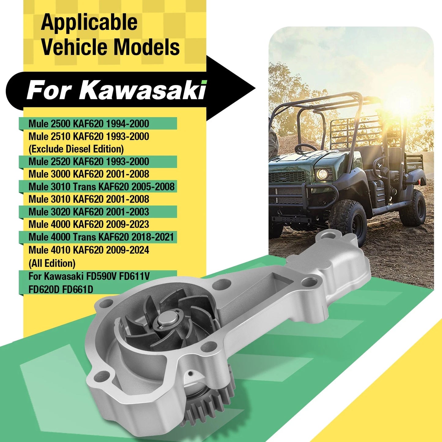 Water Pump & Gaskets for Kawasaki Mule 3000/3010/4000 (01-24)