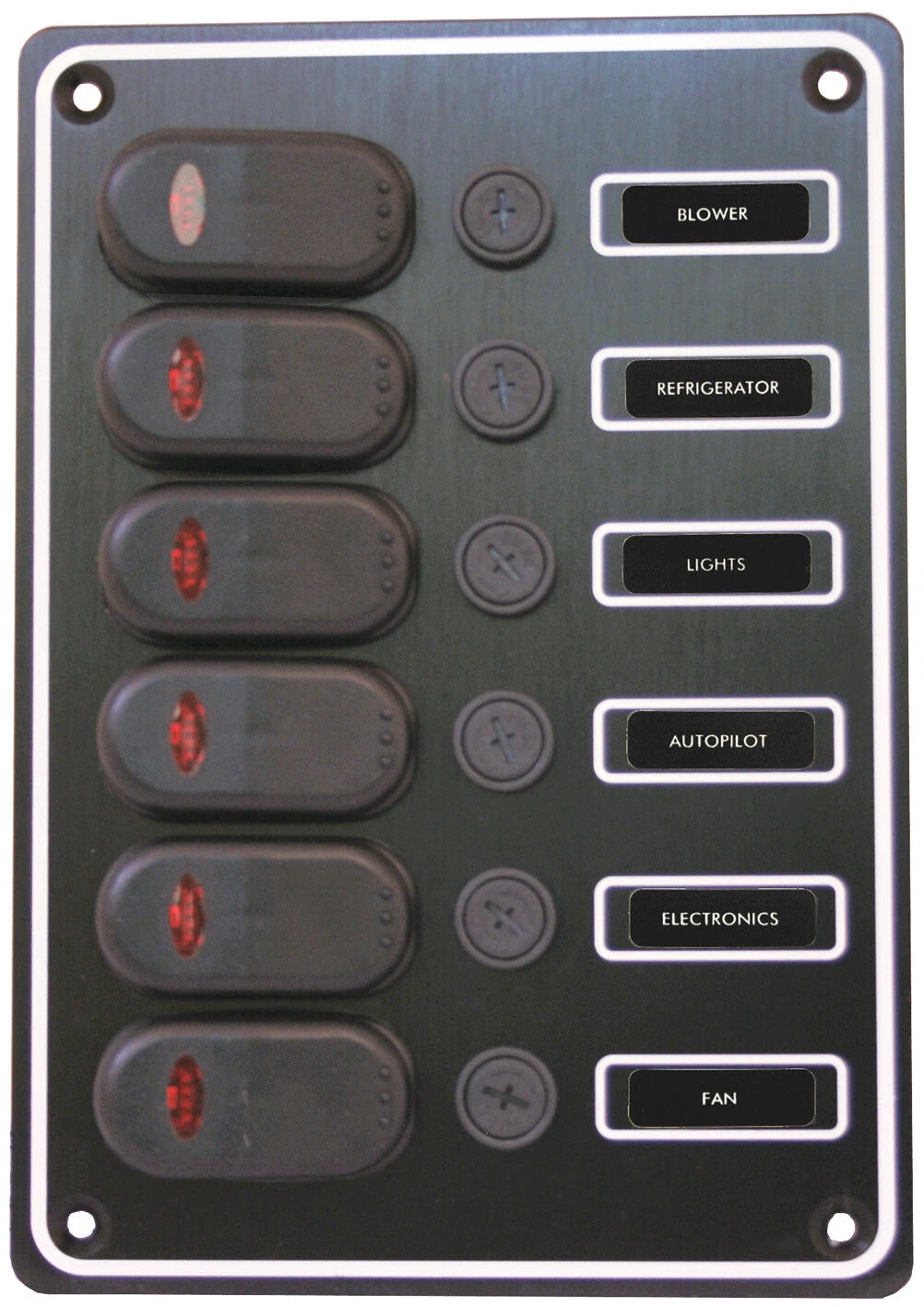 12V 6 Switch Panel Weatherproof Black Textured Alloy Pre-Wired