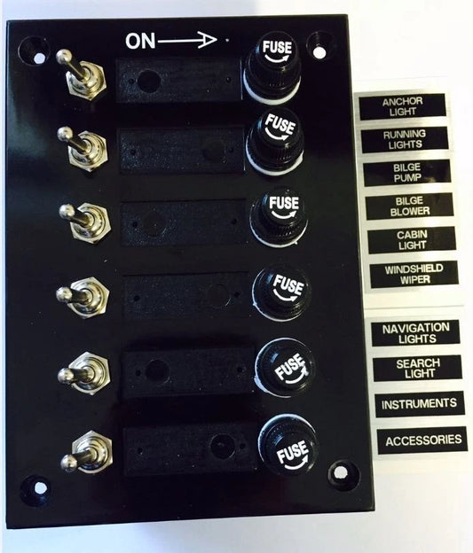 6 Gang Fused Marine Switch Panel for Boat/Caravan 12V/24V Compatibility