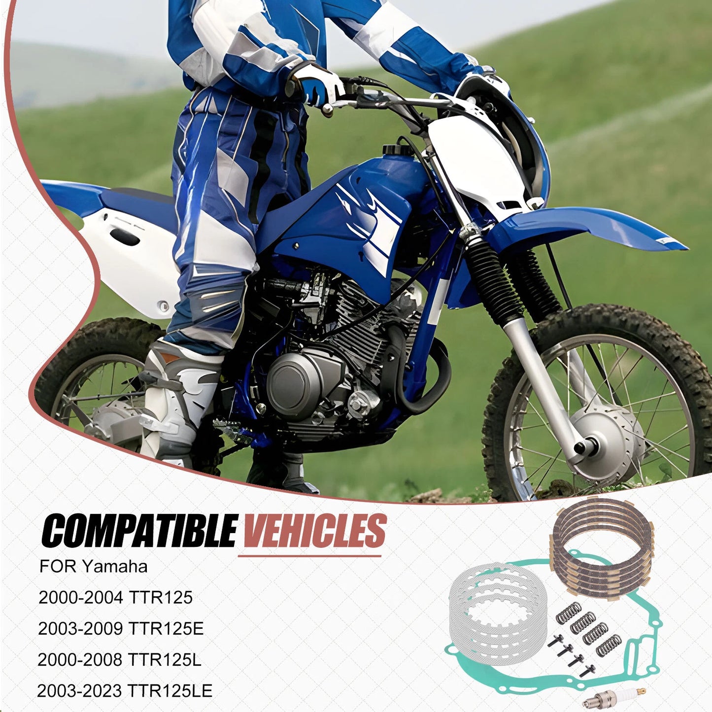 Clutch Friction Steel Plates Kit w/ Gasket Springs for Yamaha TTR125 (2000-2004)