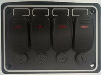 12V 4 Switch Panel Weatherproof Horizontal Black Textured Alloy Pre-Wired