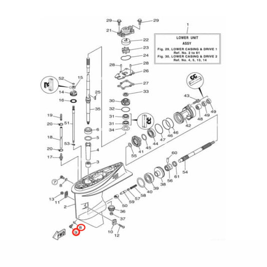 Yamaha Outboards Lower Unit Drain Fill Plug Screw & Gasket Kit for F150/F175/F200