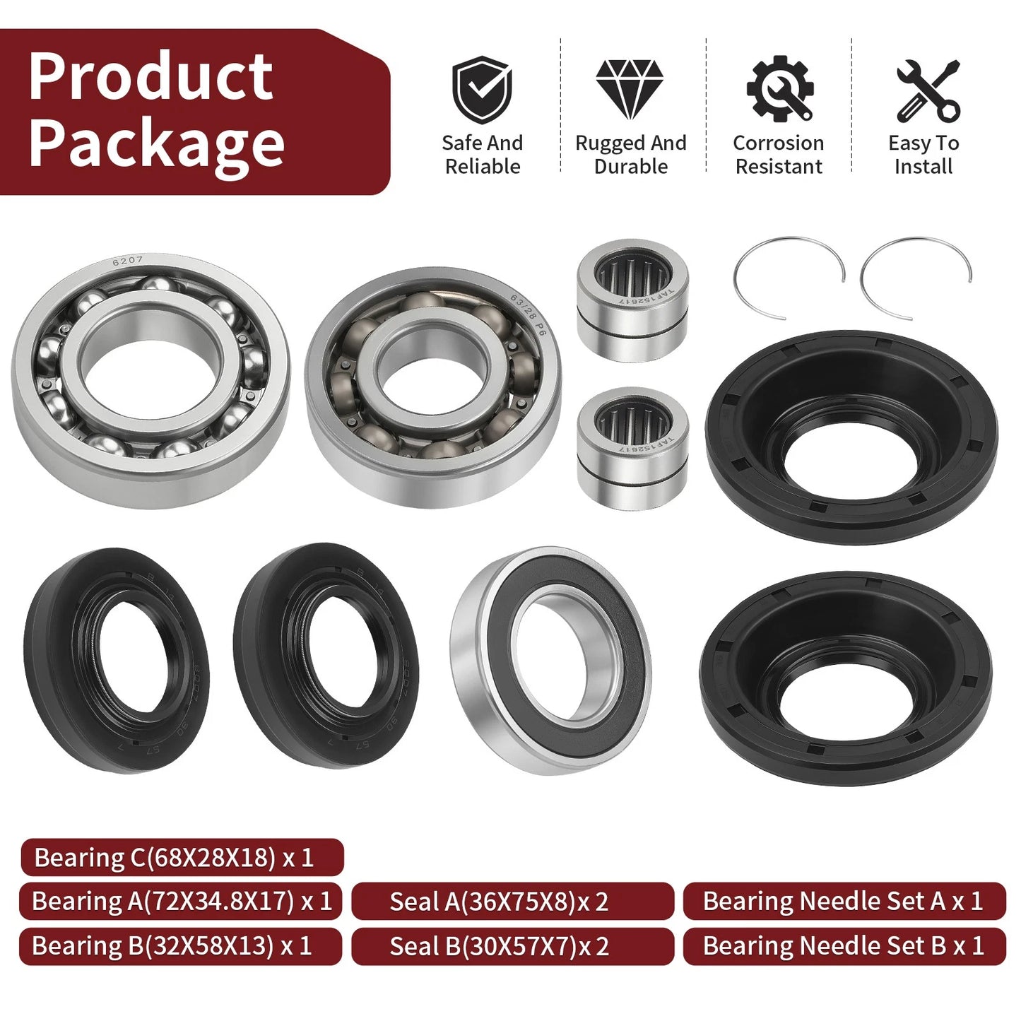 Rear Differential Bearing Seal Kit for Honda Rancher 420 TRX420FA5/FA6 (2015-2024)