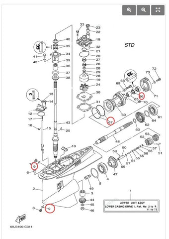 compare product Lower Gearcase Oil Seal Kit for Yamaha 200/225/250 HP