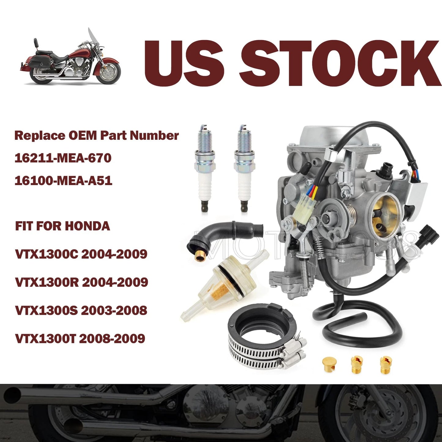 New Carburetor for Honda VTX1300 2003-2009 (16211-MEA-670, 16100-MEA-A51)