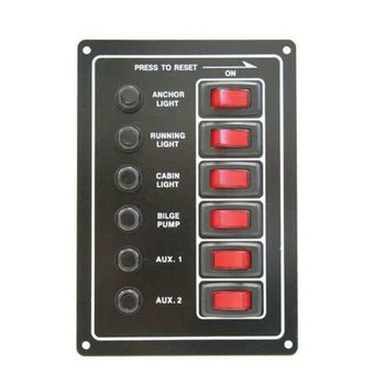compare product 12V Circuit Breaker Panel with 6 Red Rocker Switches for Marine Applications