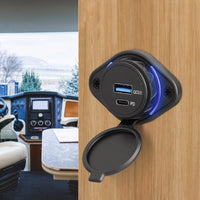 12V/24V USB Type C Power Adapter Outlet Panel for Boats/Motorbikes