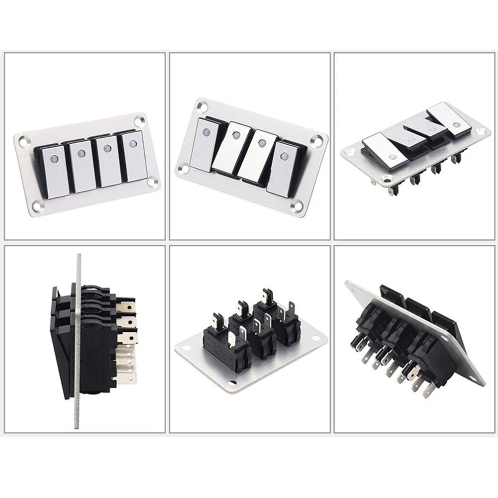 Automotive Multiroad Switch Panel Boatshaped Brushed Aluminum Blue Backlight