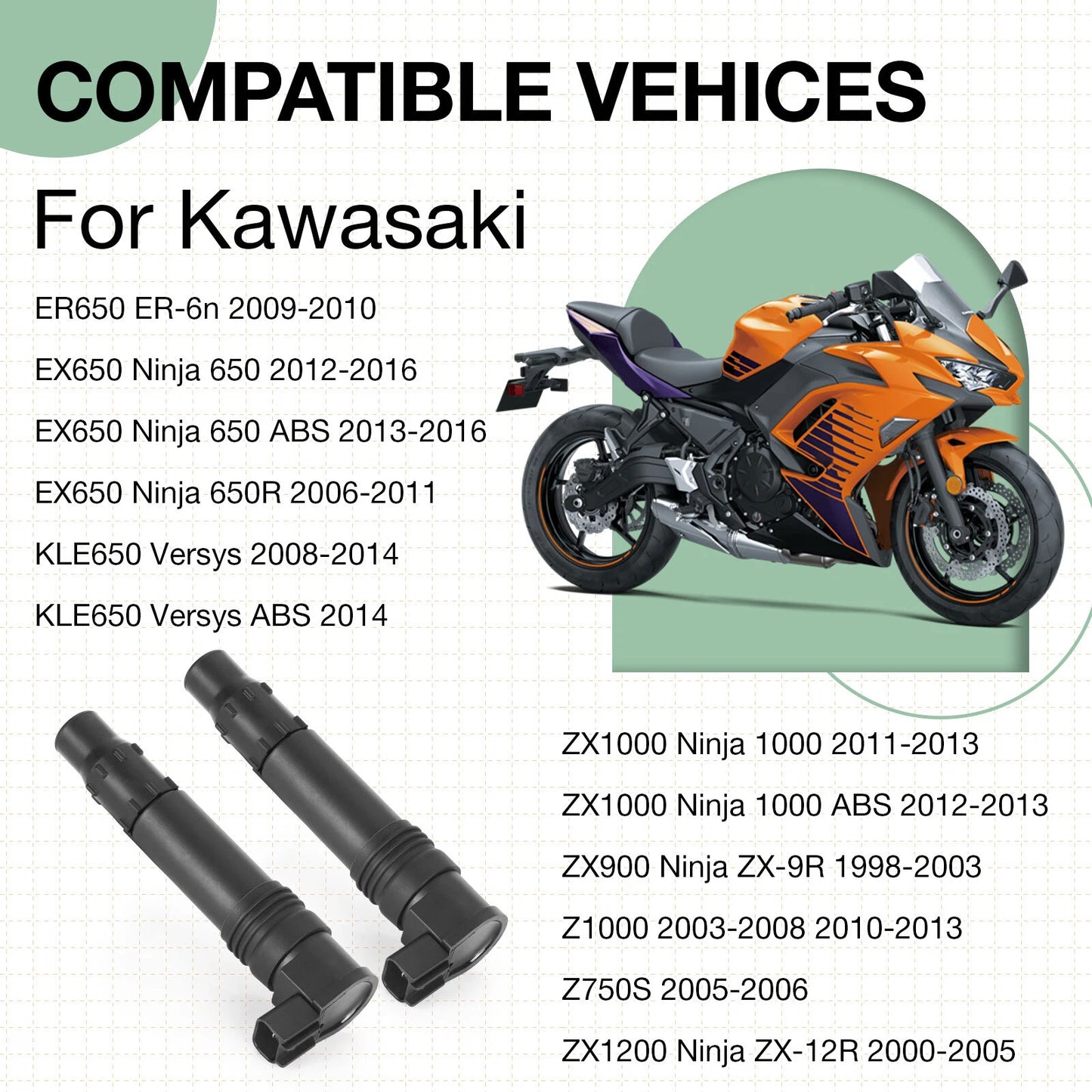 Set of 2 Ignition Coils for Kawasaki Z1000/Ninja ZX-9R (2003-2013/1998-2003)