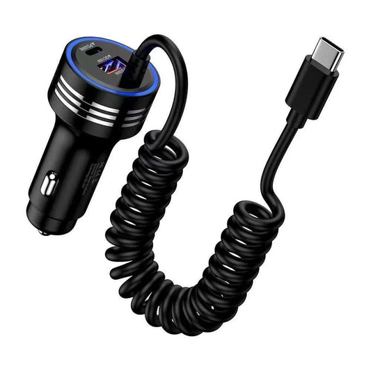 Fast Charging Car Charger for Car/Motorcycle/Boat/RV - Retractable Cable